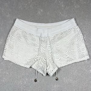 Lilly Pulitzer Claudette White Crochet Shell Drawstring Shorts Beach Cover Up L